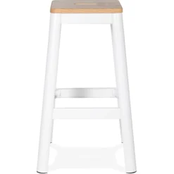 ALTEREGO Tabouret haut style industriel 'LIDYA' avec structure en métal blanc et assise en bois Clearance
