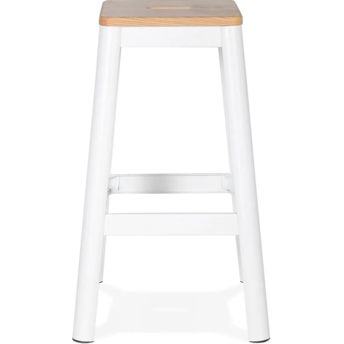 ALTEREGO Tabouret haut style industriel 'LIDYA' avec structure en métal blanc et assise en bois Clearance