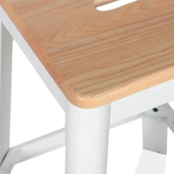 ALTEREGO Tabouret haut style industriel 'LIDYA' avec structure en métal blanc et assise en bois Clearance