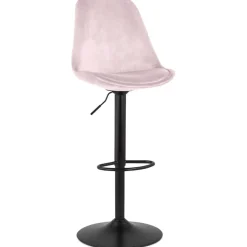 ALTEREGO Tabouret réglable 'MIKE' en velours rose et pied noir Hot