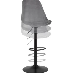 ALTEREGO Tabouret réglable 'MIKE' en velours gris et pied noir Hot