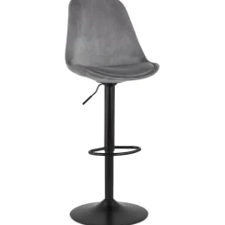 ALTEREGO Tabouret réglable 'MIKE' en velours gris et pied noir Hot
