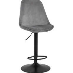 ALTEREGO Tabouret réglable 'MIKE' en velours gris et pied noir Hot