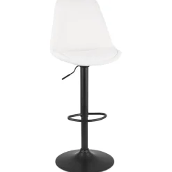 ALTEREGO Tabouret réglable 'ROSITA' en tissu bouloché blanc et pied en métal noir Clearance