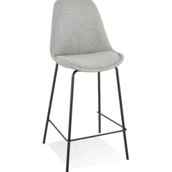 ALTEREGO Tabouret snack mi-hauteur 'ALOE MINI' en tissu gris avec pied en métal New