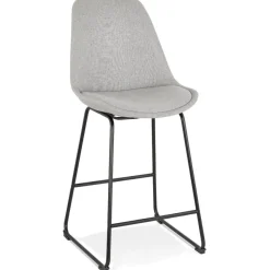 ALTEREGO Tabouret snack mi-hauteur 'RIGO MINI' en tissu gris et pieds en métal noir Outlet