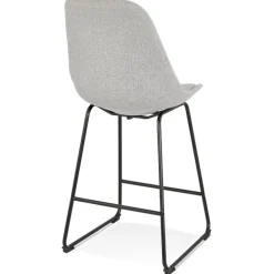 ALTEREGO Tabouret snack mi-hauteur 'RIGO MINI' en tissu gris et pieds en métal noir Outlet