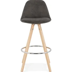 ALTEREGO Tabouret snack mi-hauteur 'MARKA MINI' en microfibre grise et pieds en bois naturel Online