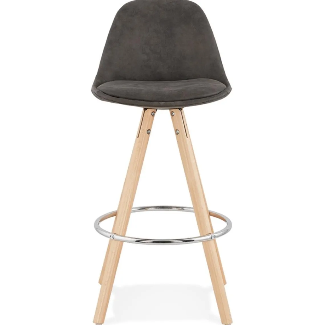 ALTEREGO Tabouret snack mi-hauteur 'MARKA MINI' en microfibre grise et pieds en bois naturel Online