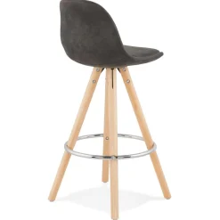 ALTEREGO Tabouret snack mi-hauteur 'MARKA MINI' en microfibre grise et pieds en bois naturel Online