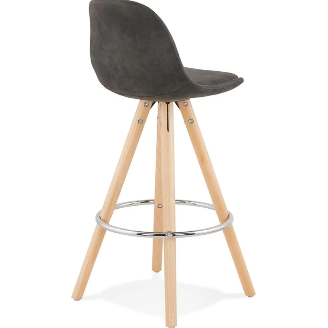 ALTEREGO Tabouret snack mi-hauteur 'MARKA MINI' en microfibre grise et pieds en bois naturel Online