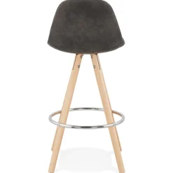 ALTEREGO Tabouret snack mi-hauteur 'MARKA MINI' en microfibre grise et pieds en bois naturel Online