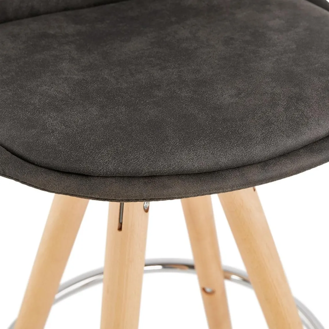 ALTEREGO Tabouret snack mi-hauteur 'MARKA MINI' en microfibre grise et pieds en bois naturel Online