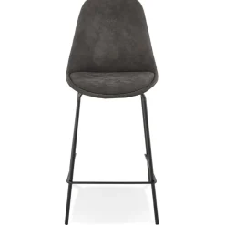 ALTEREGO Tabouret snack mi-hauteur 'TAO MINI' en microfibre grise et pieds en métal noir Online