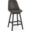 ALTEREGO Tabouret snack mi-hauteur 'ASPEN MINI' en microfibre grise et pieds en bois noir