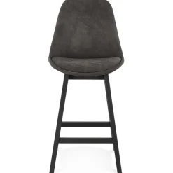 ALTEREGO Tabouret snack mi-hauteur 'ASPEN MINI' en microfibre grise et pieds en bois noir