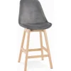 ALTEREGO Tabouret snack mi-hauteur 'MORISS MINI' en velours gris et pieds en bois naturel Hot