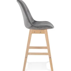 ALTEREGO Tabouret snack mi-hauteur 'MORISS MINI' en velours gris et pieds en bois naturel Hot