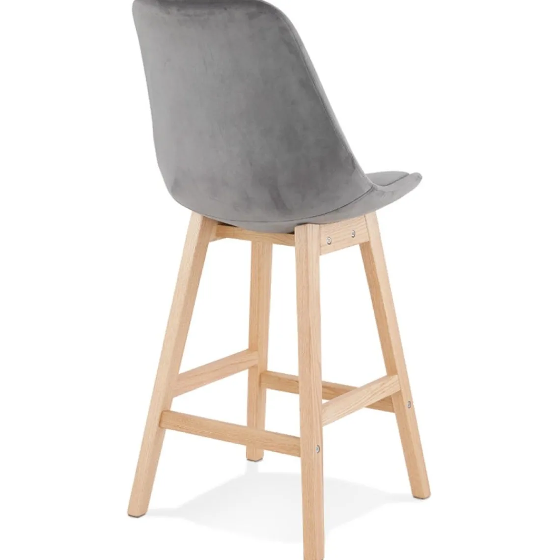 ALTEREGO Tabouret snack mi-hauteur 'MORISS MINI' en velours gris et pieds en bois naturel Hot