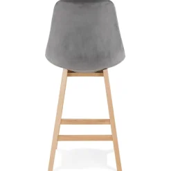 ALTEREGO Tabouret snack mi-hauteur 'MORISS MINI' en velours gris et pieds en bois naturel Hot