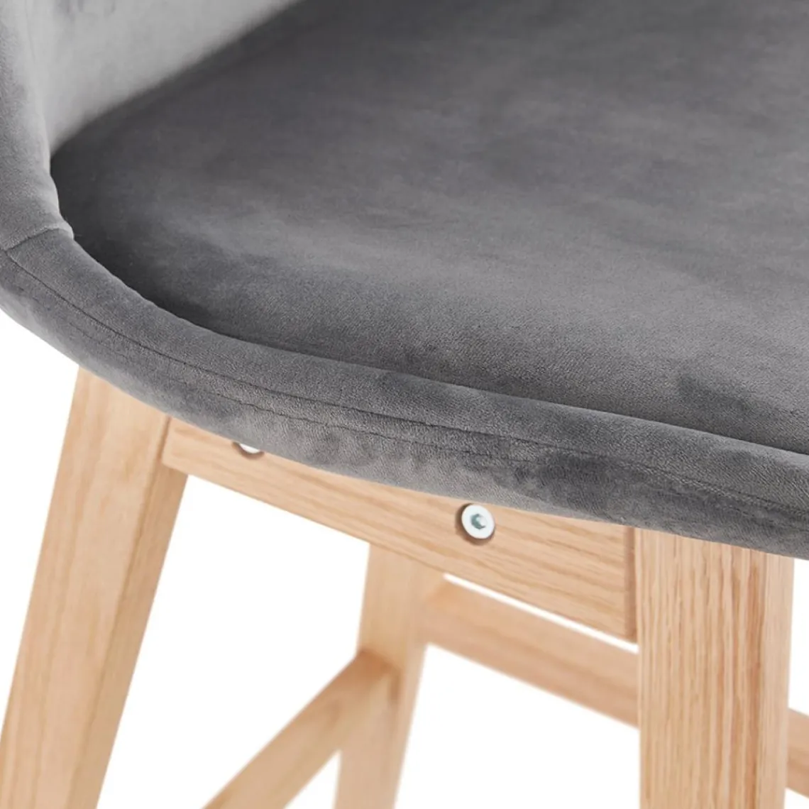 ALTEREGO Tabouret snack mi-hauteur 'MORISS MINI' en velours gris et pieds en bois naturel Hot
