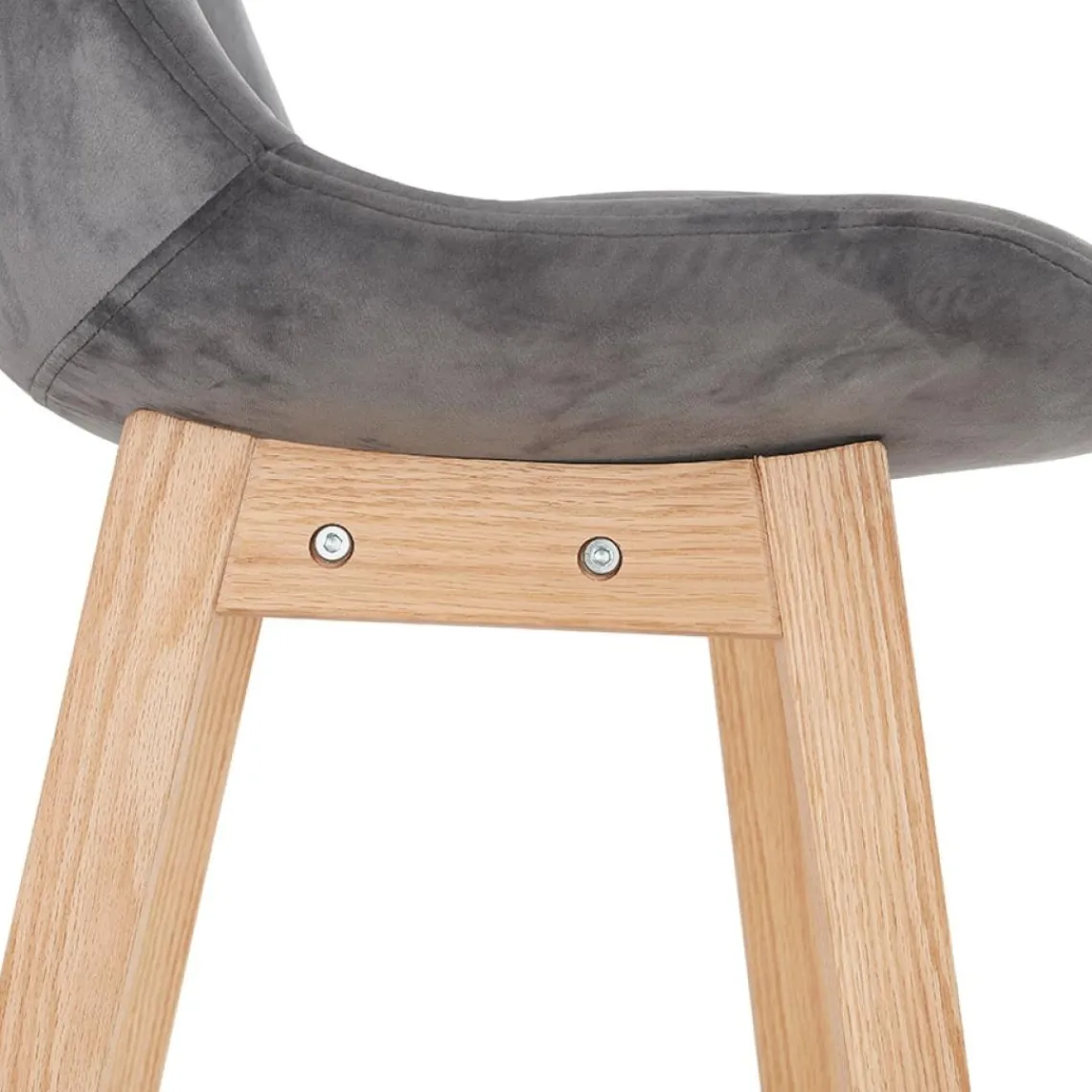 ALTEREGO Tabouret snack mi-hauteur 'MORISS MINI' en velours gris et pieds en bois naturel Hot