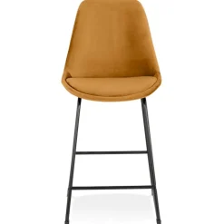 ALTEREGO Tabouret snack mi-hauteur 'BULLY MINI' en velours moutarde et pieds en métal noir Best
