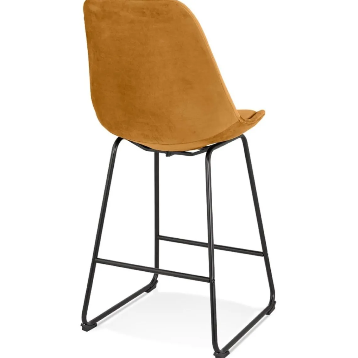 ALTEREGO Tabouret snack mi-hauteur 'BULLY MINI' en velours moutarde et pieds en métal noir Best