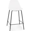 ALTEREGO Tabouret snack mi-hauteur 'PLUMAR MINI' en tissu bouclé blanc et pied en métal noir Discount