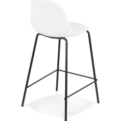 ALTEREGO Tabouret snack mi-hauteur 'PLUMAR MINI' en tissu bouclé blanc et pied en métal noir Discount