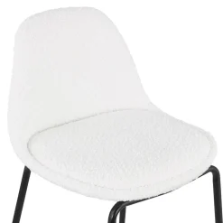 ALTEREGO Tabouret snack mi-hauteur 'PLUMAR MINI' en tissu bouclé blanc et pied en métal noir Discount
