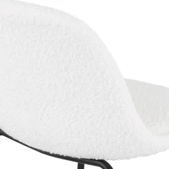 ALTEREGO Tabouret snack mi-hauteur 'PLUMAR MINI' en tissu bouclé blanc et pied en métal noir Discount