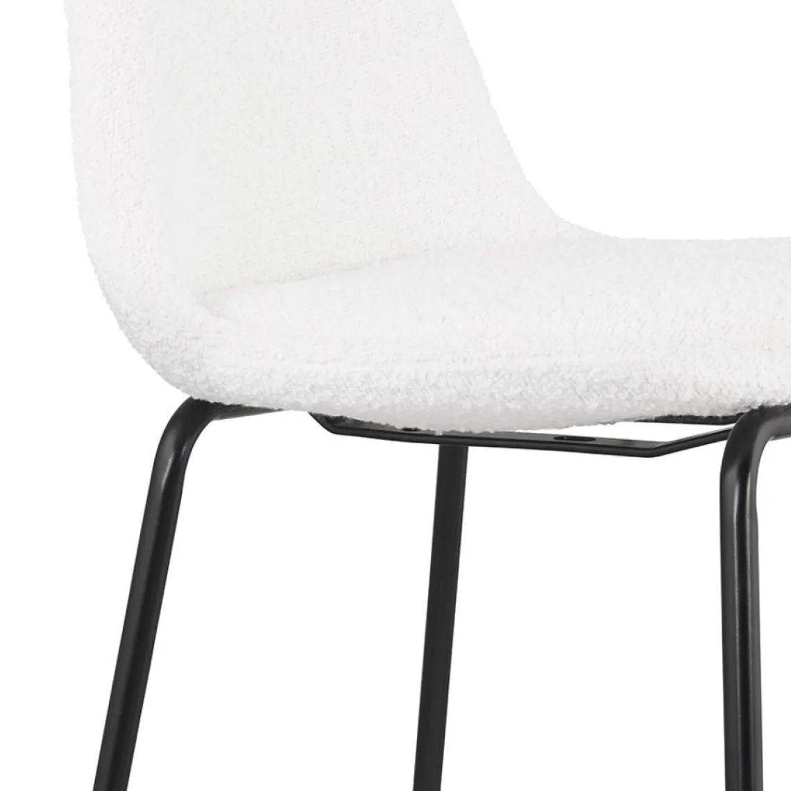 ALTEREGO Tabouret snack mi-hauteur 'PLUMAR MINI' en tissu bouclé blanc et pied en métal noir Discount