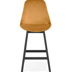 ALTEREGO Tabouret snack mi-hauteur 'MORISS MINI' en velours moutarde et pieds en bois noir Hot