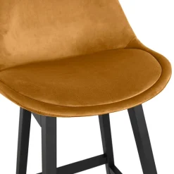 ALTEREGO Tabouret snack mi-hauteur 'MORISS MINI' en velours moutarde et pieds en bois noir Hot