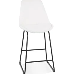 ALTEREGO Tabouret snack mi-hauteur 'ALICE MINI' en tissu bouloché blanc et pied traineau en métal noir Online