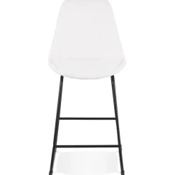 ALTEREGO Tabouret snack mi-hauteur 'ALICE MINI' en tissu bouloché blanc et pied traineau en métal noir Online