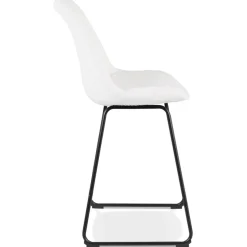 ALTEREGO Tabouret snack mi-hauteur 'ALICE MINI' en tissu bouloché blanc et pied traineau en métal noir Online