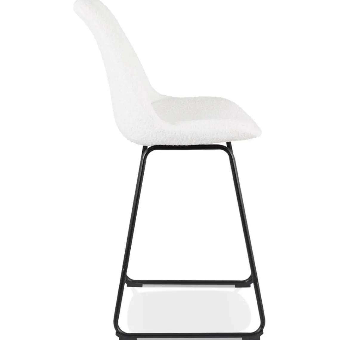 ALTEREGO Tabouret snack mi-hauteur 'ALICE MINI' en tissu bouloché blanc et pied traineau en métal noir Online