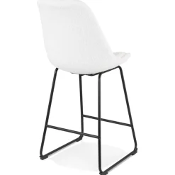 ALTEREGO Tabouret snack mi-hauteur 'ALICE MINI' en tissu bouloché blanc et pied traineau en métal noir Online