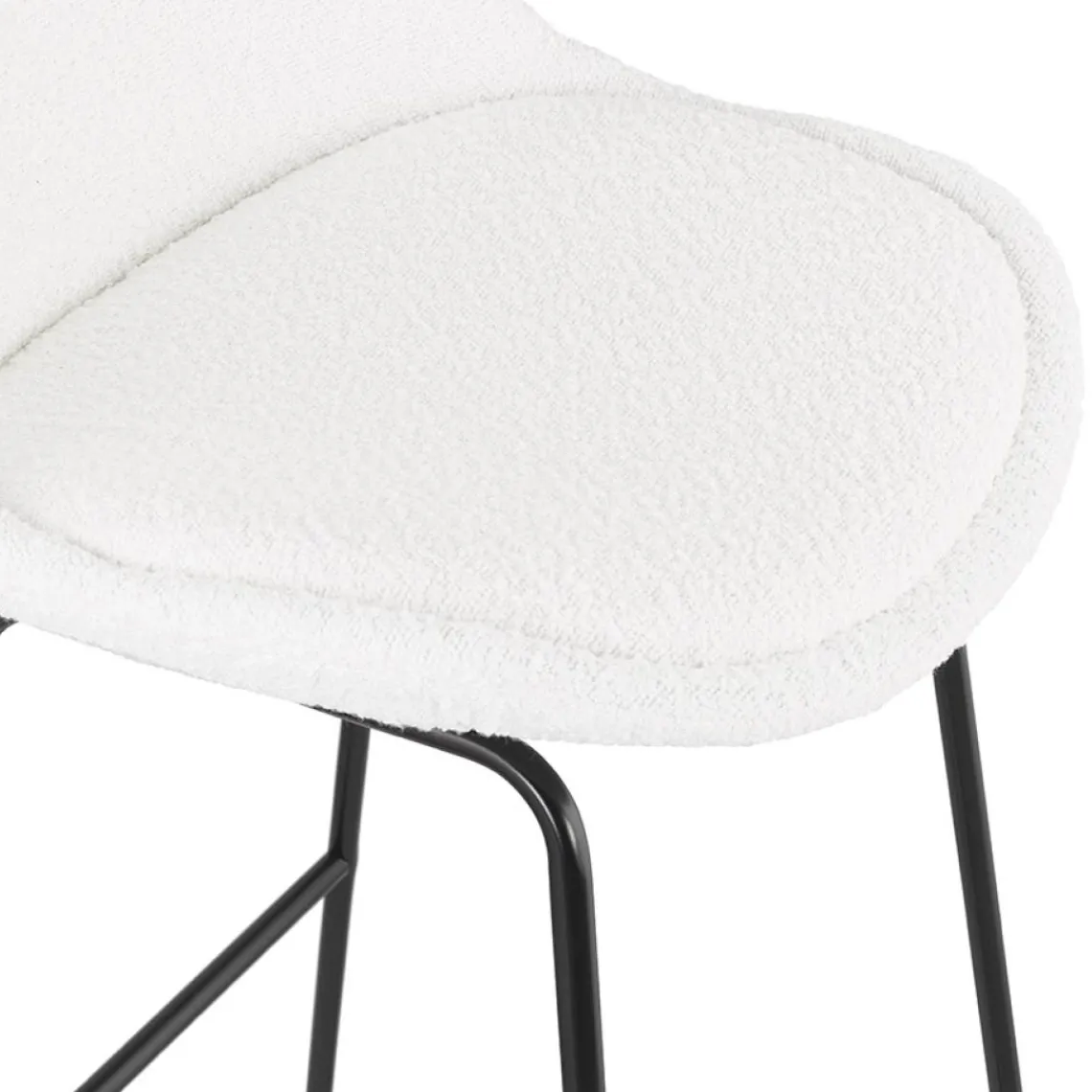 ALTEREGO Tabouret snack mi-hauteur 'ALICE MINI' en tissu bouloché blanc et pied traineau en métal noir Online