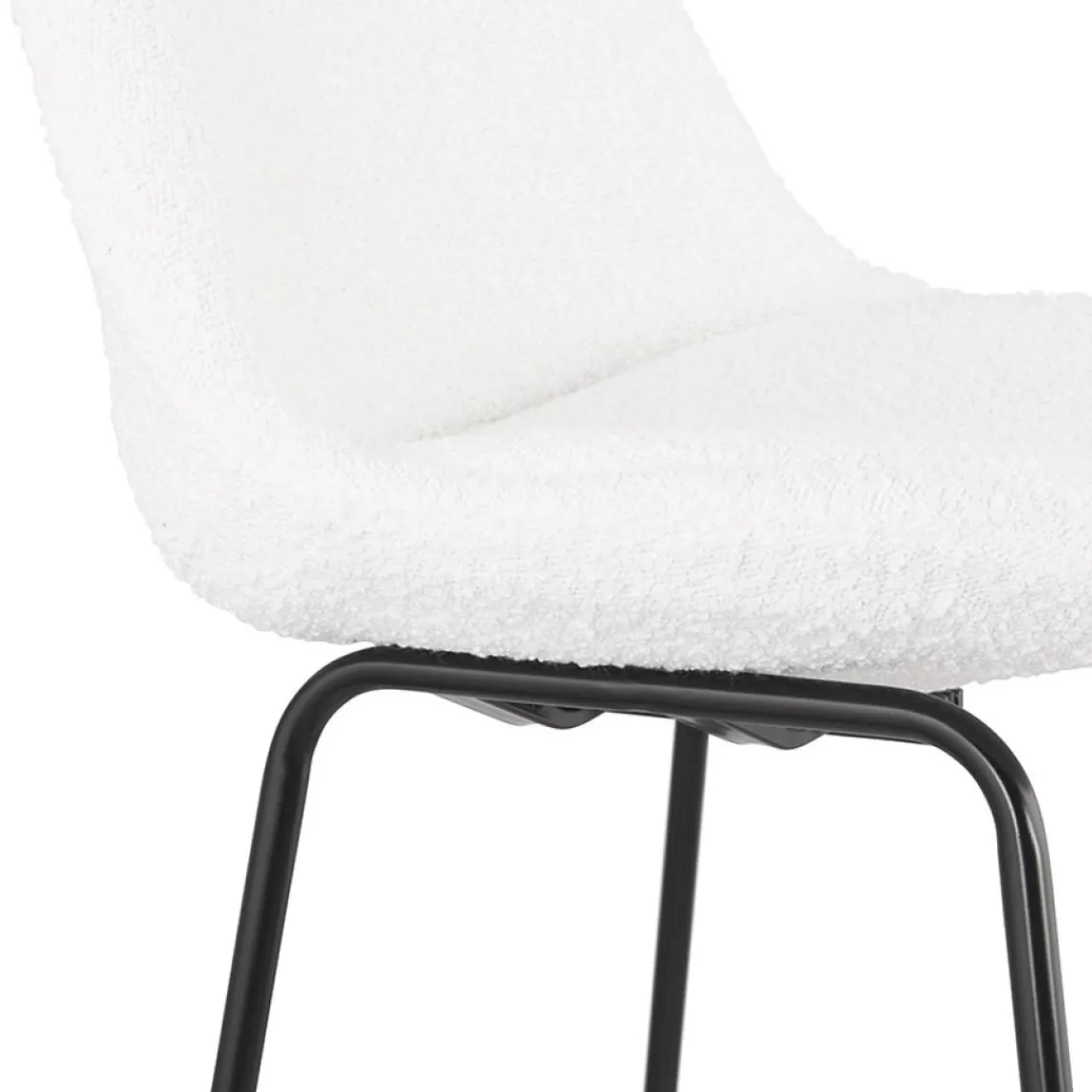 ALTEREGO Tabouret snack mi-hauteur 'ALICE MINI' en tissu bouloché blanc et pied traineau en métal noir Online