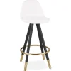 ALTEREGO Tabouret snack mi-hauteur 'CLARISSE MINI' en tissu bouloché blanc et 4 pieds en bois noir Online