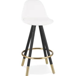 ALTEREGO Tabouret snack mi-hauteur 'CLARISSE MINI' en tissu bouloché blanc et 4 pieds en bois noir Online