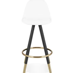 ALTEREGO Tabouret snack mi-hauteur 'CLARISSE MINI' en tissu bouloché blanc et 4 pieds en bois noir Online