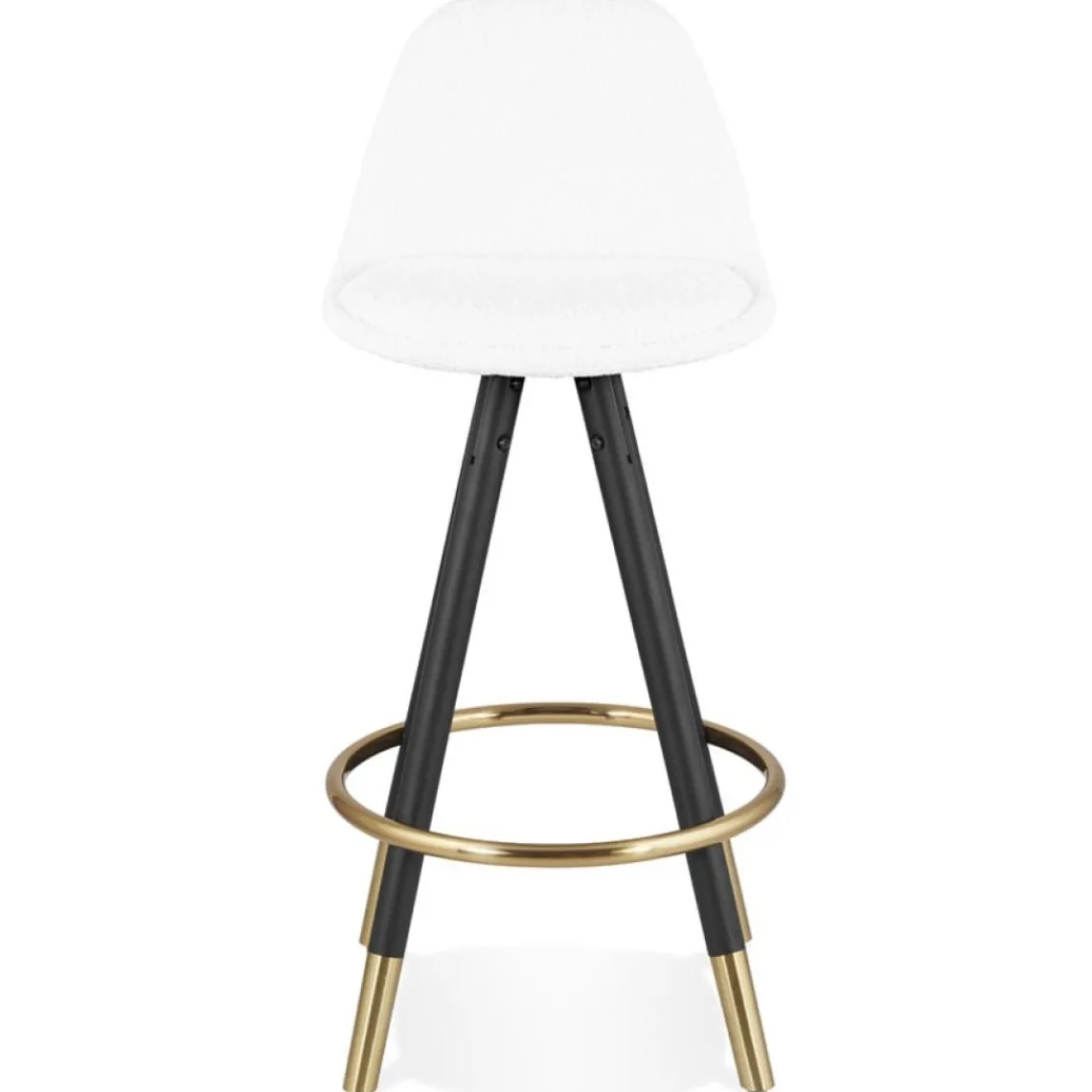 ALTEREGO Tabouret snack mi-hauteur 'CLARISSE MINI' en tissu bouloché blanc et 4 pieds en bois noir Online