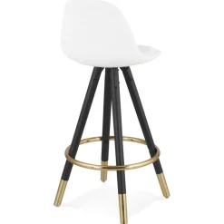 ALTEREGO Tabouret snack mi-hauteur 'CLARISSE MINI' en tissu bouloché blanc et 4 pieds en bois noir Online