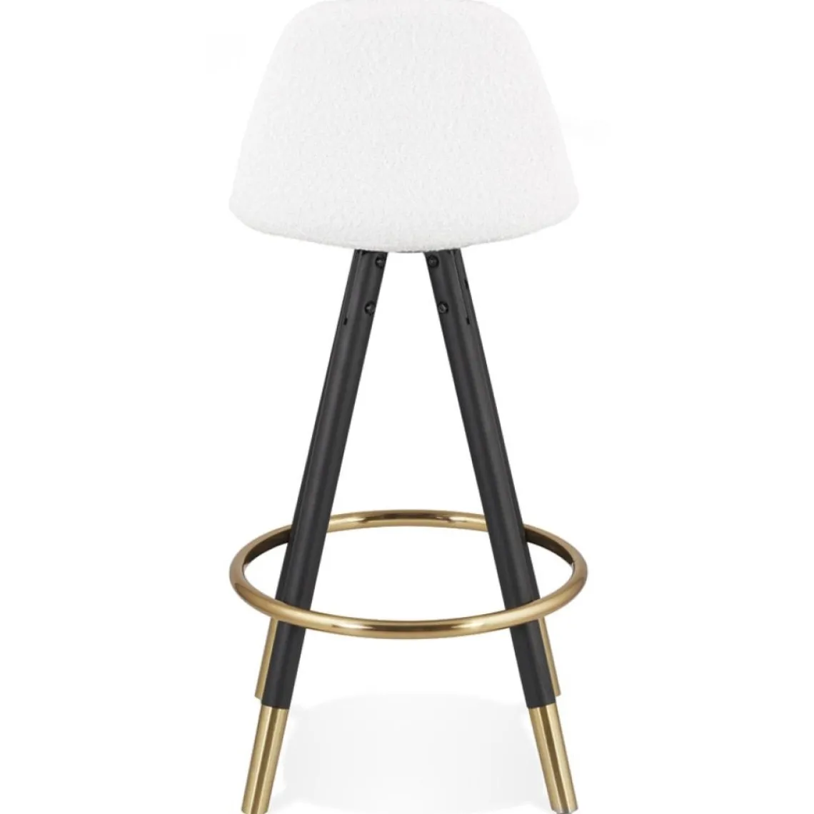 ALTEREGO Tabouret snack mi-hauteur 'CLARISSE MINI' en tissu bouloché blanc et 4 pieds en bois noir Online