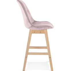 ALTEREGO Tabouret snack mi-hauteur 'MORISS MINI' en velours rose et pieds en bois naturel New