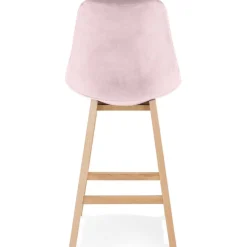 ALTEREGO Tabouret snack mi-hauteur 'MORISS MINI' en velours rose et pieds en bois naturel New